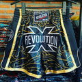 Revolution X Muay Thai Shorts Black Gold Wave