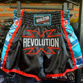 Revolution X Muay Thai Shorts Black Red Teal Wave